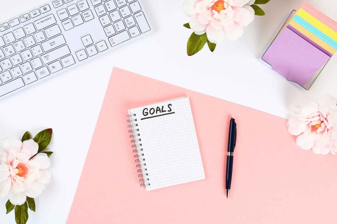 Image of notepad with word "goals" written on it